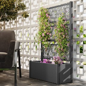Outsunny Jardinieră înaltă cu spalier în aspect rattan, ghiveci cu suport pentru cățărătoare 90 x 35 x 148 cm Gri închis | Aosom Romania