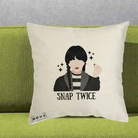 Perna Personalizata Wednesday Snap Twice, 40x40 cm, Ecru, Husa Detasabila, Perna Inclusa, BEKZ®