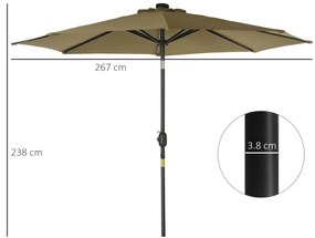 Outsunny Parasol octogonal inclinabil Ø 2,7 x 2,4 m luminos solar 24 LED-uri poliester cu densitate mare de 180 g/m² maro | Aosom Romania