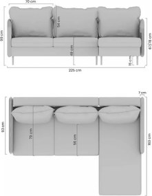 Colțar extensibil Movani dreapta - țesătură gri Loft 19 / picioare negre