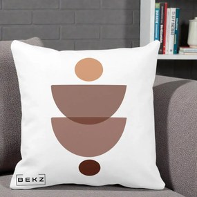 Perna Decorativa Geometric Boho Semicercuri Brun, 40x40 cm, Alba Mata, Husa Detasabila, Perna Inclusa, BEKZ®