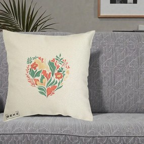 Perna Decorativa Inima Florala Botanica, 40x40 cm, Ecru, Husa Detasabila, Perna Inclusa, BEKZ®