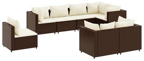 3308193 vidaXL Set mobilier de grădină cu perne, 8 piese, maro, poliratan