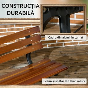 Outsunny Bancă cu 2 locuri, pentru grădină și terasă, fontă de aluminiu + lemn natural, 120 x 57 x 70 cm, Maro | Aosom Romania
