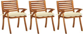 vidaXL Scaune de grădină cu perne, 3 buc., lemn masiv de acacia