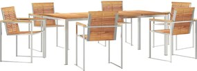 vidaXL Set de masă pentru grădină 7 pcs Maro Lemn solid de tec