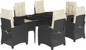 vidaXL Set mobilier de grădină cu perne, 7 piese, negru, poliratan
