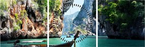 Tablou - Apă peisaj mediteranean cu barca (cu ceas) (90x30 cm)