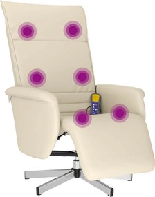vidaXL Fotoliu masaj rabatabil suport picioare, crem, piele ecologică