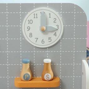 AIYAPLAY Bucătărie de jucărie cu accesorii, plită & cuptor, chiuvetă, ceas, rafturi, pentru 3-6 ani, Gri | Aosom Romania