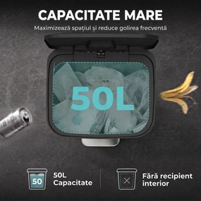 HOMCOM Coș de Gunoi Dreptunghiular cu Pedală 50 L din Oțel Inoxidabil, cu Închidere Amortizată și Compartiment pentru Odorizant, Argintiu | Aosom Romania