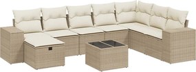 vidaXL Set canapele de grădină, 9 piese, cu perne, bej, poliratan