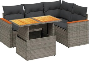 vidaXL Set canapea de grădină cu perne, 5 piese, gri, poliratan