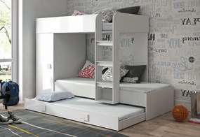 Supermobel Pat supraetajat pentru copii TOLEDO 2, 254,5x165x94,5, alb/alb lucios/roz mânere, stanga