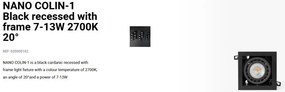 Spot LED incastrabil NANO COLIN-1 Black recessed with frame 7-13W 2700K 20°