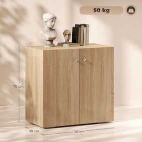 Dulapior Multifunctional cu 2 Usi din Lemn, Manere din Aluminiu, picioare anti-zgariere 70x39x70cm HOMCOM | Aosom Romania