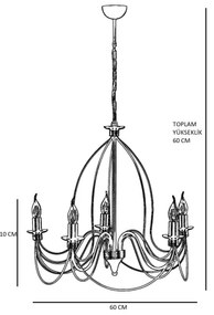 Candelabru CLASSIC cu lanț, 5xE14/40W/230V, bronz