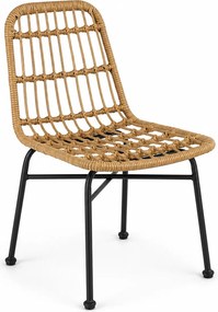 Scaun de gradina K401, stejar/negru, rattan sintetic/otel, 47x45x85 cm