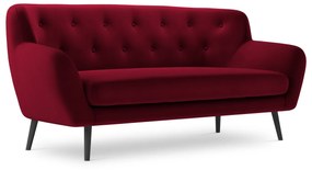 Canapea 3 locuri Mica cu tesatura din catifea, picioare din lemn negru, rosu
