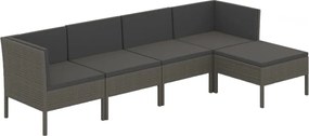 vidaXL Set mobilier de grădină cu perne, 5 piese, gri, poliratan