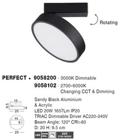 Spot LED aplicat tavan directionabil PERFECT negru 3000K Dimmable