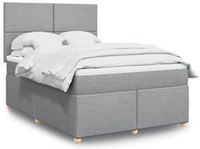 vidaXL Pat continental cu saltea, gri deschis, 160x200 cm, textil