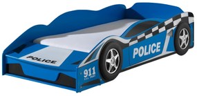 Pat Mașină de Poliție pentru Copii, 70x140 cm, Albastru (MDF) – Vipack