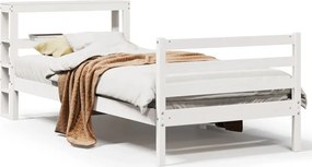vidaXL Cadru de pat fără saltea, alb, 75x190 cm, lemn masiv de pin