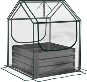 Outsunny Pătrat pentru grădină cu mini-seră, jardiniere ridicată din oțel galvanizat, 70 x 70 x 90 cm, gri închis | Aosom Romania