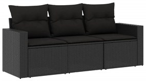 3218645 vidaXL Set mobilier de grădină cu perne, 3 piese, negru, poliratan