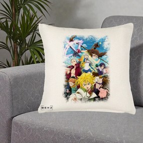 Perna Personalizata Nanatsu no Taizai Cele Sapte Pacate Mortale Anime, 40x40 cm, Crem Reliefat, Husa Detasabila, Perna Inclusa, BEKZ®