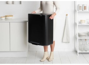 Cos de gunoi Brabantia Bo Pedal 1003191, 2x30 L, Inchidere lina, Baza antiderapanta, Negru
