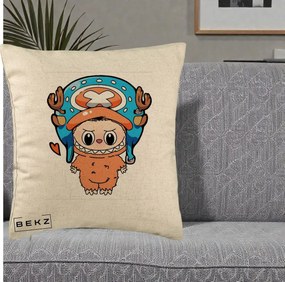 Perna Personalizata Labubu x Tony Tony Chopper, 40x40 cm, Bej, Husa Detasabila, Perna Inclusa, BEKZ®