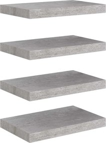 vidaXL Rafturi de perete suspendate 4 buc. gri beton 40x23x3,8 cm MDF
