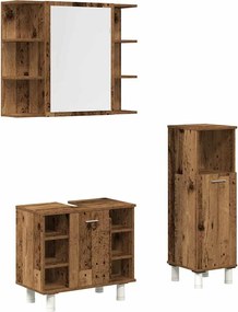 vidaXL Set mobilier de baie, 3 piese, lemn vechi, lemn prelucrat