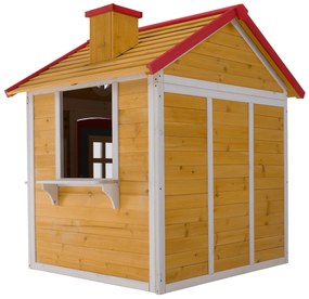 Căsuţă de grădină din lemn pentru copii natural / alb / albastru / roşu, AVILO