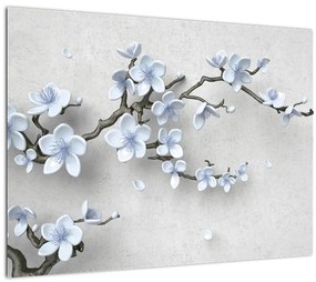 Tablou pe sticlă cu flori albastre (70x50 cm)