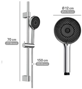 Set de duș argintiu din oțel inoxidabil 70 cm cu duș de mână, cu suport glisant Softwater – Wenko