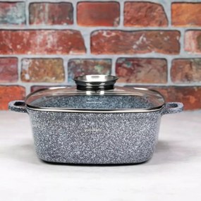 Oală pătrată cu capac 24x24 cm, 4.4L – Klausberg KB 7530, strat marmură, gri, compatibilă cu inducție, gătit fără ulei