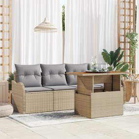 Set de Canapea pentru Grădină vidaXL cu Perne Bej din Ratan Poliester Acacia