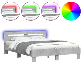 3207542 vidaXL Cadru de pat cu tăblie și LED, gri beton, 150x200 cm