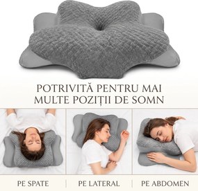 Perna cervicala ortopedica memory foam, husa Tencel, Gri
