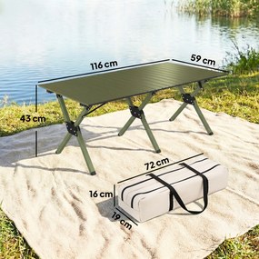 Outsunny Masă de Camping Pliabilă 116 cm, Masă de Picnic Impermeabilă cu Blat Rulabil și Cadru Metalic, Verde | Aosom Romania