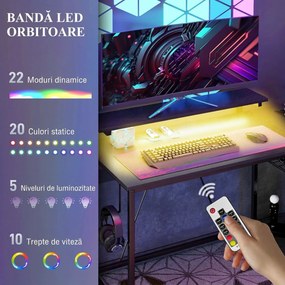 HOMCOM Birou de Gaming în Formă de L cu Lumini LED, Birou de Colț Reversibil cu Rafturi de Depozitare, 107x80x90 cm, Negru | Aosom Romania