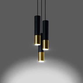 Lustră pe cablu LOOPEZ 3xGU10/40W/230V rotundă neagră/aurie Sollux SL.0955