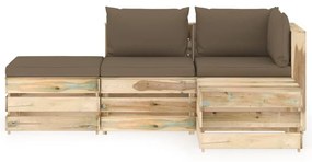 Set mobilier gradina, 4 piese, cu perne, verde, lemn impregnat Taupe in rjava, 4