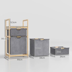 HOMCOM Coș de rufe din bambus coș de rufe murdare cu 2 saci din material textil culisante și raft cu lamele, natural | Aosom Romania