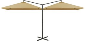 vidaXL Umbrelă de soare dublă cu stâlp din oțel, taupe, 600x300 cm