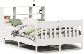 vidaXL Cadru de pat fără saltea, alb, 140x190 cm, lemn masiv de pin