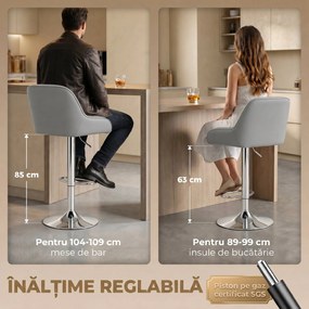 HOMCOM Set de 2 Scaune de Bar Rotative Reglabile pentru Bucătărie, Gri Deschis | Aosom Romania